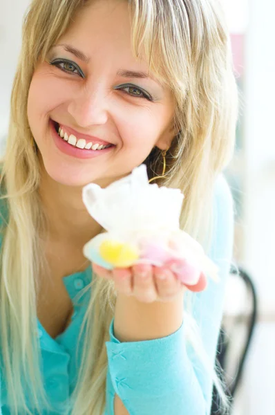 Woman with candies — Stock Photo, Image