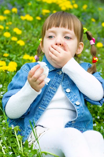 Sick girl coughing — Stock Photo, Image