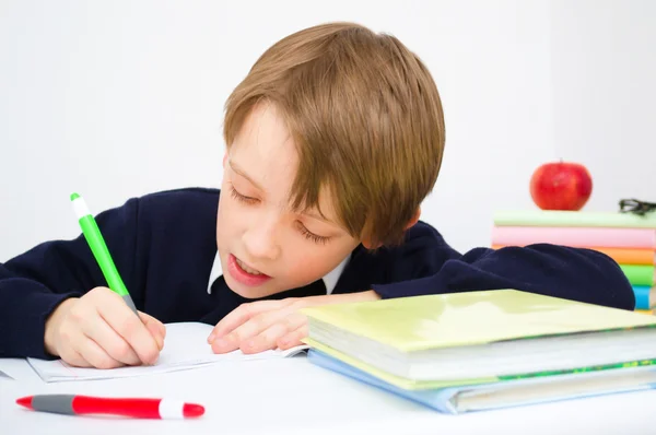 Colegial escribiendo tarea — Foto de Stock