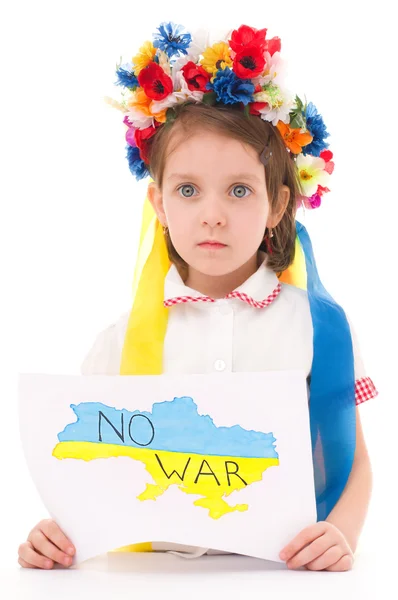 Ukrainien triste enfant tenant la carte de l'Ukraine — Photo