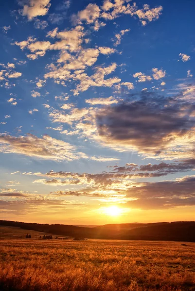 Sunset mountain çayır üzerinde