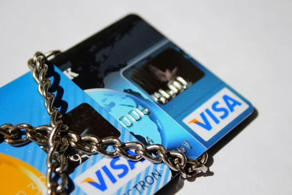 Ideia de conceito de cartões de crédito bloqueados — Fotografia de Stock