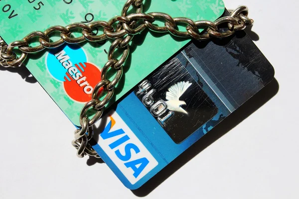 Ideia de conceito de cartões de crédito bloqueados — Fotografia de Stock