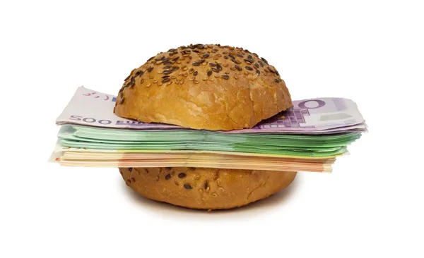 Hamburger with euros — Stock Photo, Image