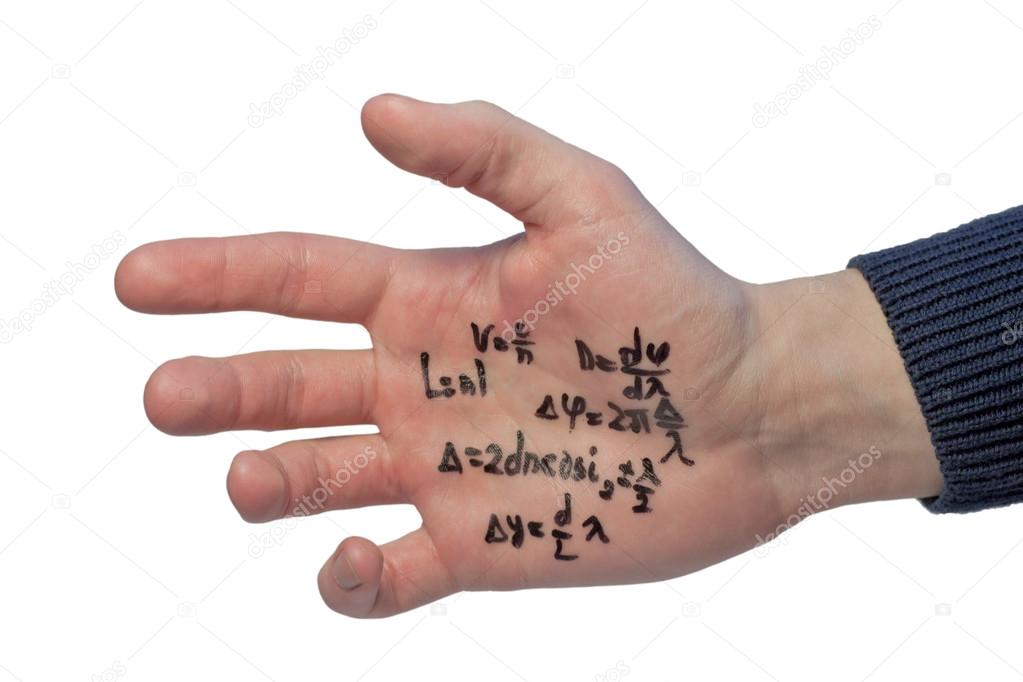 Crib written on a student's hand