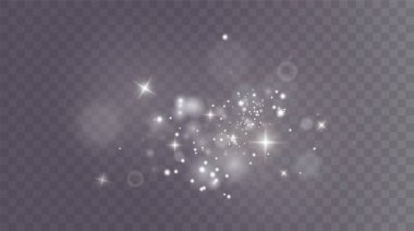 Bokeh ışıkları arka planı etkiler. Beyaz png toz ışığı. Parlayan tozun Noel arkaplanı. Parlayan ışık konfetileri ve dizaynınız için kıvılcım dokusu..