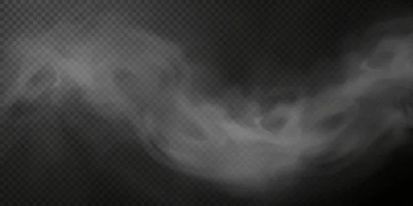 Soplo de humo blanco aislado en negro transparente — Vector de stock