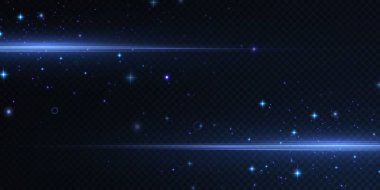 Mavi yatay mercek fişekleri. Lazer ışınları, yatay ışık ışınları. Güzel ışık fişekleri. Işık arka planında parlak çizgiler. Koleksiyon efekti açık beyaz çizgi 