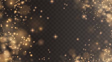 Bokeh ışıkları arka planı etkiler. Parlayan tozun Noel arkaplanının ışıldayan bokeh konfetisinin ve tasarımınız için kıvılcım dokunun Noel arkaplanı. Altın tozu PNG.