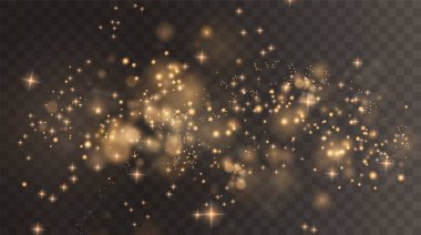 Bokeh ışıkları arka planı etkiler. Parlayan tozun Noel arkaplanının ışıldayan bokeh konfetisinin ve tasarımınız için kıvılcım dokunun Noel arkaplanı. Altın tozu PNG.