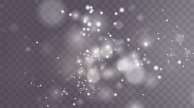 Bokeh ışıkları arka planı etkiler. Beyaz png toz ışığı. Parlayan tozun Noel arkaplanı. Parlayan ışık konfetileri ve dizaynınız için kıvılcım dokusu..