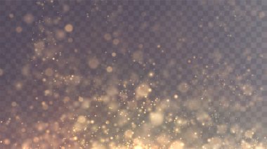 Bokeh ışıkları arka planı etkiler. Parlayan tozun Noel arkaplanının ışıldayan bokeh konfetisinin ve tasarımınız için kıvılcım dokunun Noel arkaplanı. Altın tozu PNG.