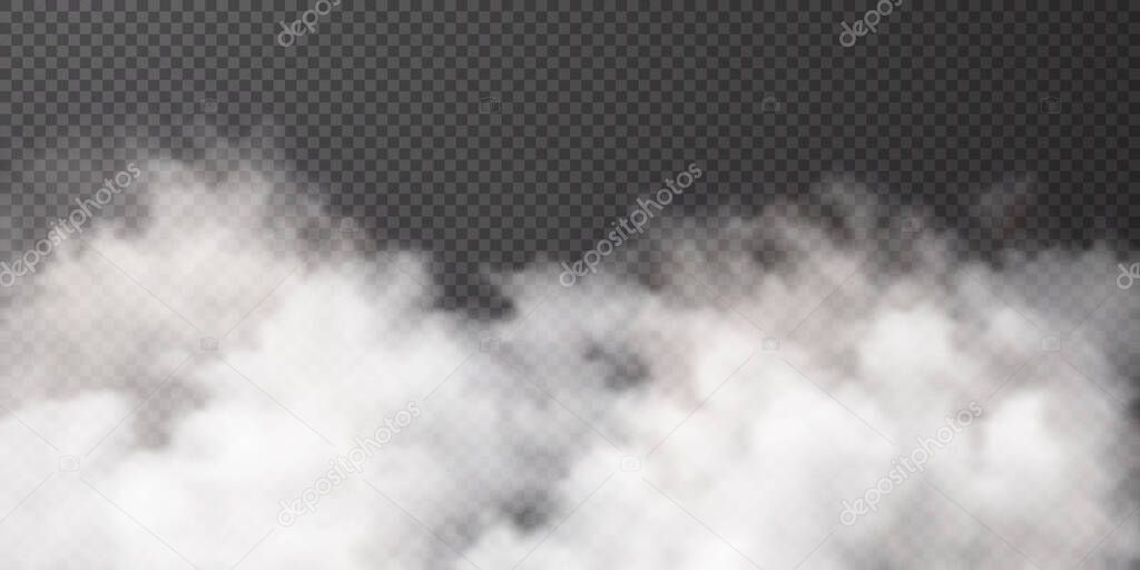 White smoke puff isolated on transparent black