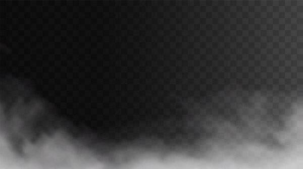 Векторный изолированный дым. Белая текстура дыма на прозрачном черном фоне. Специальное воздействие пара, дыма, тумана, облаков.