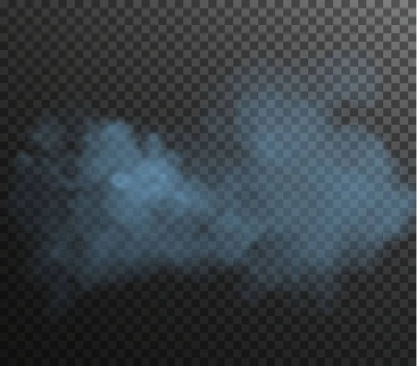ベクトル隔離煙Png 透明な黒の背景にブルーの煙の質感 雲の特殊効果 — ストックベクタ