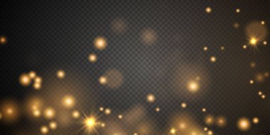 Noel arkaplanı. Toz PNG. Sihirli altın tozu. Güzel, parlak toz parçacıkları hafifçe düşer. Fantastik ışıltı efekti.
