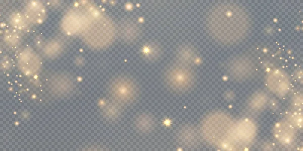 Noel arkaplanı. Toz PNG. Sihirli altın tozu. Güzel, parlak toz parçacıkları hafifçe düşer. Fantastik ışıltı efekti.