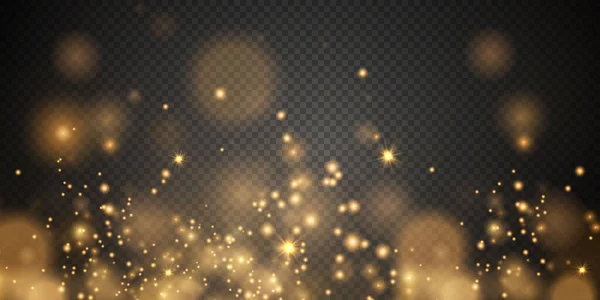 クリスマスの背景 粉Png 魔法の輝く金の塵 微かな光沢のある塵のボケ粒子がわずかに落ちます 幻想的なシマー効果 — ストックベクタ