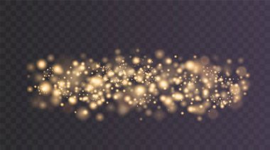 Noel arkaplanı. Toz PNG. Sihirli altın tozu. Güzel, parlak toz parçacıkları hafifçe düşer. Fantastik ışıltı efekti.