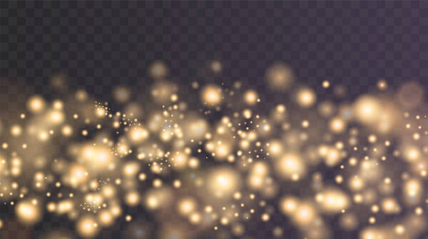 Рождественский фон Пудер Дж. Волшебная золотая пыль. Прекрасно, блестящие частицы боке пыли слегка отпадают. Фантастический эффект блеска.