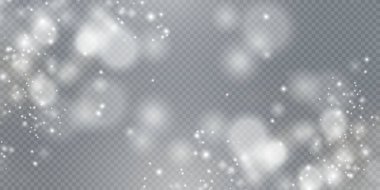 Noel arkaplanı. Toz PNG. Sihirli beyaz toz. Güzel, parlak toz parçacıkları hafifçe düşer. Fantastik ışıltı efekti.
