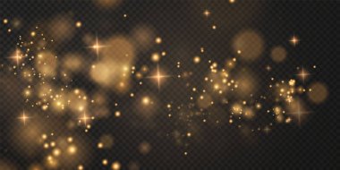 Düşen Noel ışıkları. Sihirli soyut altın tozu ve parıltı. Noel arkaplanı şenliği. Hafif toz 