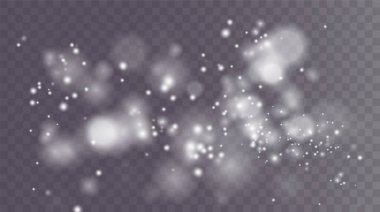 Noel arkaplanı. Toz PNG. Sihirli beyaz toz. Güzel, parlak toz parçacıkları hafifçe düşer. Muhteşem ışıltı efekti. Vektör illüstratörü.