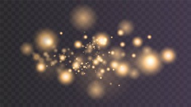 Noel arkaplanı. Toz PNG. Sihirli altın tozu. Güzel, parlak toz parçacıkları hafifçe düşer. Fantastik ışıltı efekti.