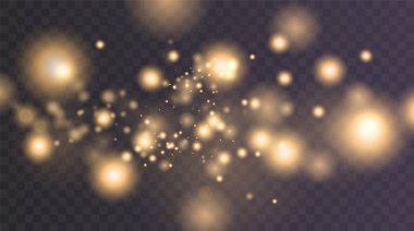 Noel arkaplanı. Toz PNG. Sihirli altın tozu. Güzel, parlak toz parçacıkları hafifçe düşer. Fantastik ışıltı efekti.