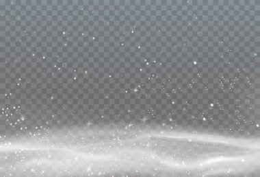 Noel arkaplanı. Toz PNG. Sihirli beyaz toz. Güzel, parlak toz parçacıkları hafifçe düşer. Fantastik ışıltı efekti.