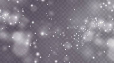 Noel arkaplanı. Barut tozu. Sihirli beyaz png tozu. Güzel, parlak toz parçacıkları hafifçe düşer. Fantastik ışıltı efekti.
