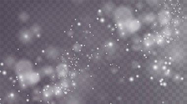 Noel arkaplanı. Barut tozu. Sihirli beyaz png tozu. Güzel, parlak toz parçacıkları hafifçe düşer. Fantastik ışıltı efekti.