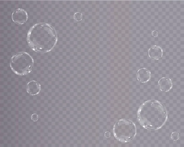 Insamling Realistiska Såpbubblor Bubblor Ligger Transparent Bakgrund — Stock vektor