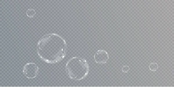 Колекція Реалістичних Мильних Бульбашок Бульбашки Розташовані Прозорому Фоні — стоковий вектор