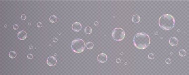 Gerçekçi sabun köpükleri koleksiyonu. Kabarcıklar şeffaf bir arkaplanda yer alır. Uçan sabun köpüğü. Kabarcık PNG Su cam kabarcığı gerçekçi png