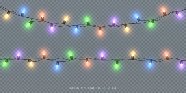 Feestelijke Kerst Licht Veelkleurige Png Bloemenslingers Decorelement Voor Ansichtkaarten Uitnodigingen — Stockvector