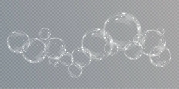 收集现实的肥皂泡 气泡位于透明的背景上 病媒飞舞肥皂泡 泡沫Png水杯泡沫现实平 — 图库矢量图片