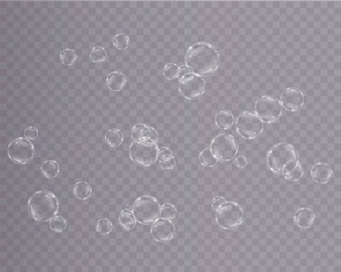 Gerçekçi sabun köpükleri koleksiyonu. Kabarcıklar şeffaf bir arkaplanda yer alır. Uçan sabun köpüğü. Kabarcık PNG Su cam kabarcığı gerçekçi png