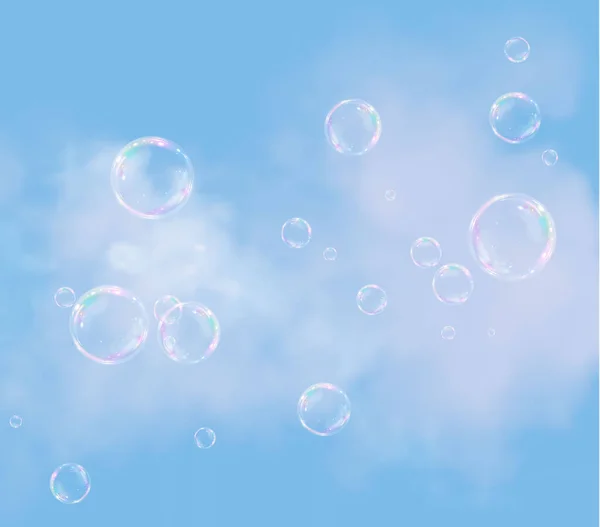 Collection Realistic Soap Bubbles Bubbles Located Transparent Background Vector Flying — Stock Vector