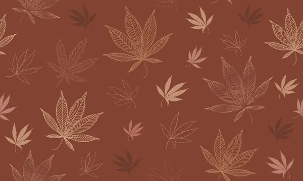 Vector Seamless Marijuana Cbd Weed Beige Brown Modern Pattern Χέρι — Διανυσματικό Αρχείο