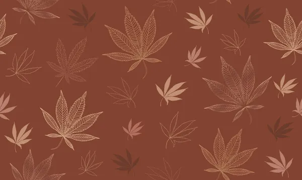 Vector Seamless Marijuana Cbd Weed Beige Brown Moderní Vzor Ručně — Stockový vektor