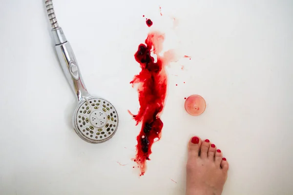 Menstrual Period Blood Bath Tube Shower Head Menstruation Cup Woman — Foto de Stock