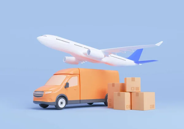 Logistic Applikationskoncept Globalt Logistiknätverk Flygplan Smartphone Och Förpackningar Blå Bakgrund — Stockfoto