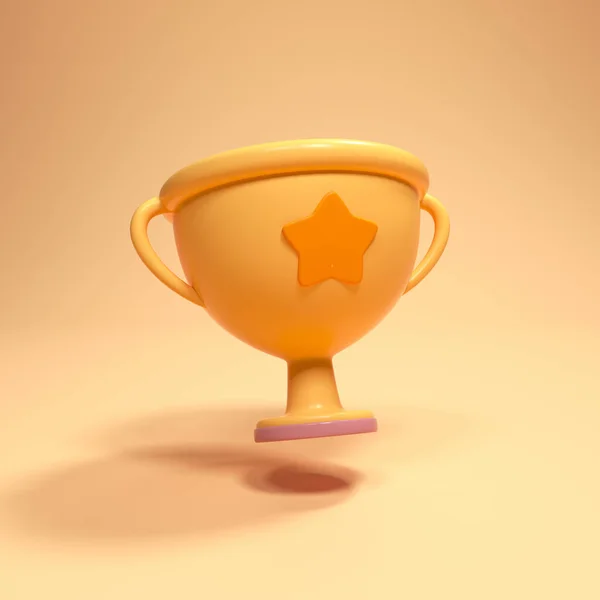 星のアイコンと3Dゴールデントロフィーカップ 優勝カップチャンピオンシップ漫画スタイルのコンセプト 3Dレンダリング図 — ストック写真