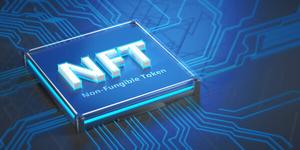 Nft Non Fungible Tokens Nft Word Dark Blue Logic Board Stock Picture