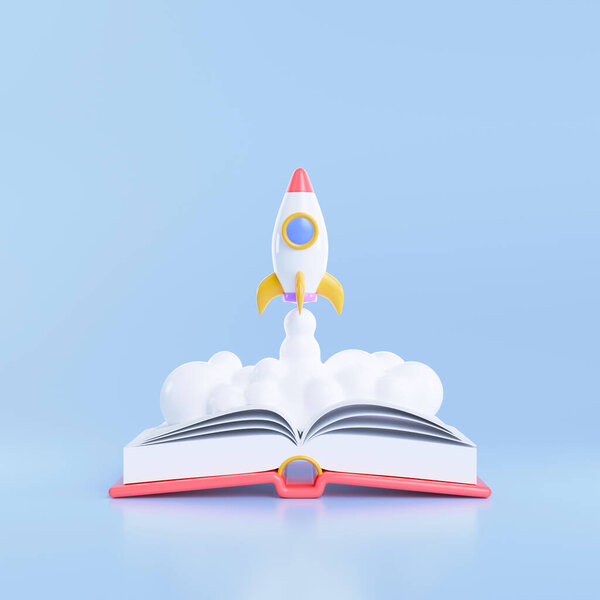 Rocket Launch Top Book Background Spaceship Icon Education Back School Stock Picture