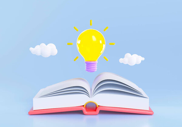 Open Book Shining Bulb Flying Out Getting Smart Intelligent Reading Royalty Free Stock Images