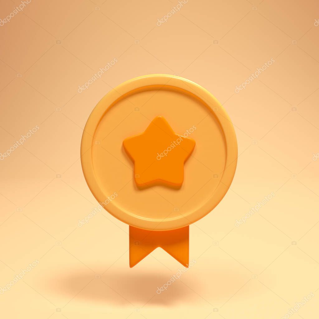 3D Gold coin with star icon, Premium Quality guarantee label. 3d render illustration.