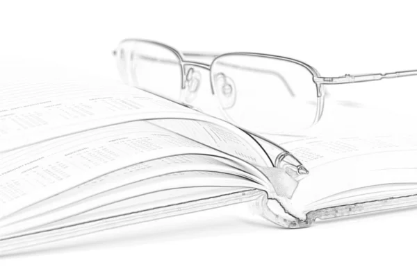 Stylo et lunettes sur un journal intime — Photo