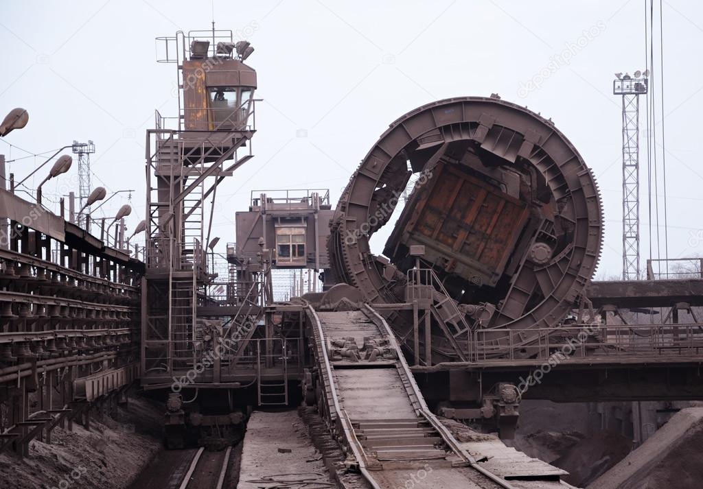 Rail-car dumper at the steel mill